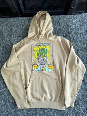 SCW Medium Beige Graphic Hoodie with Skull and Cactus Design